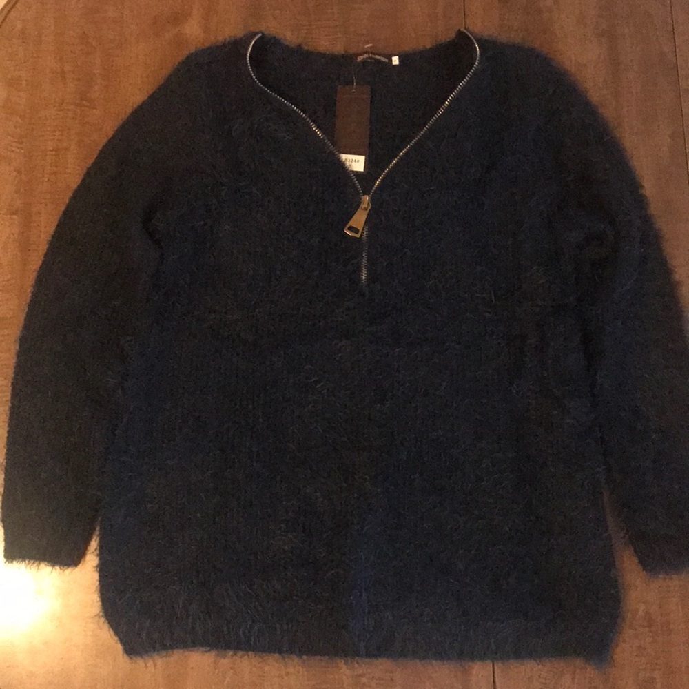 Dark Blue Fuzzy sweater! NWT. Very soft and cozy.